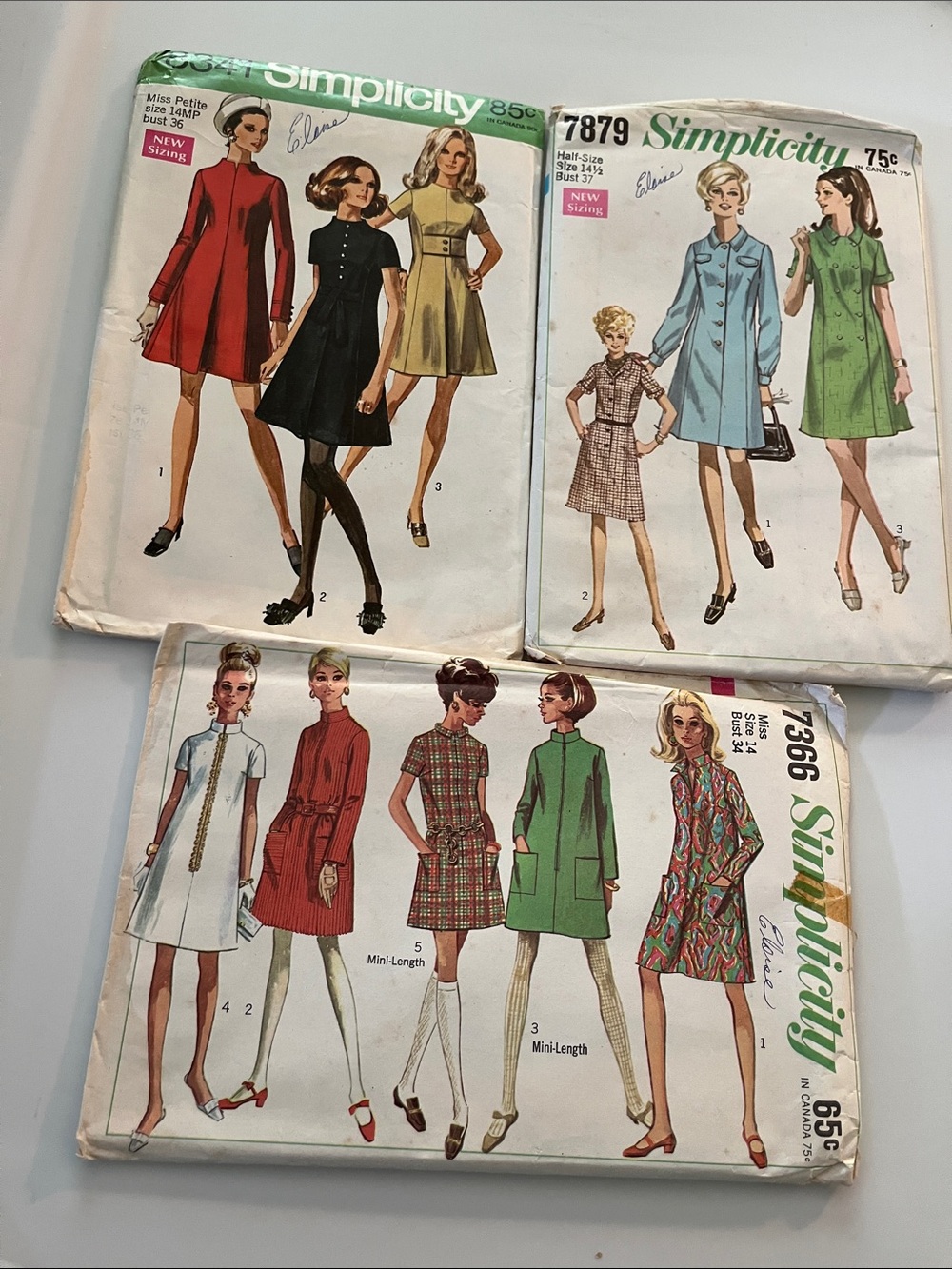 3 Simplicity Dress Patterns from the 60s. Never Cut or Used